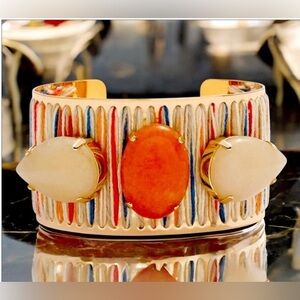 Chico’s Reese Woven Cuff Bracelet w/3 stones &  colorful threads 🤍🧡🤍